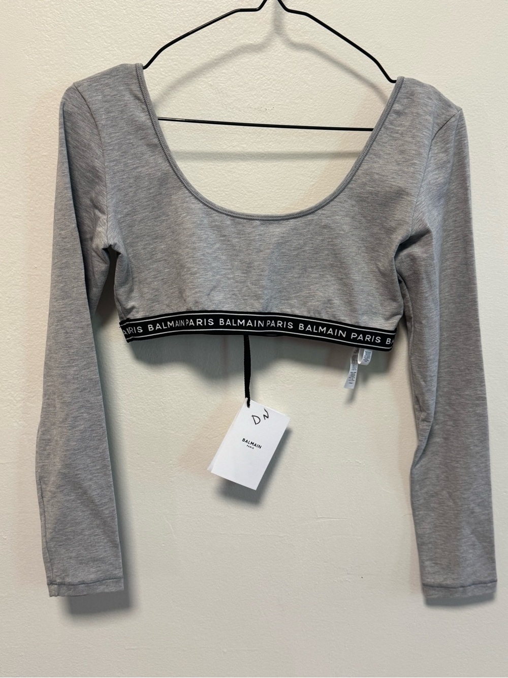 Balmain Paris Long-Sleeve Elastic Logo-Band Jersey Crop Top